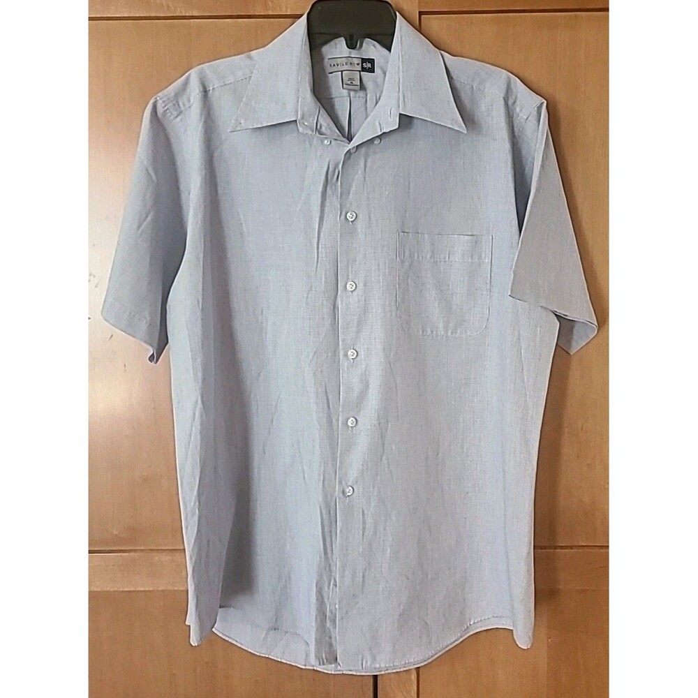 Saville Row*Shirt Men 17 Blue Short Sleeve Work Office Casual Basic Pocket *EUC